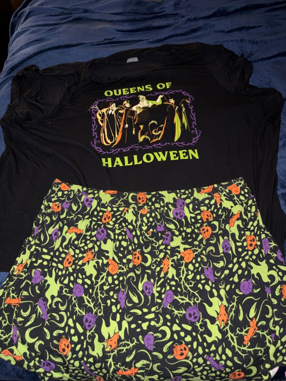 Halloween Mini Skirt in Neon Green with Purple & Orange Print